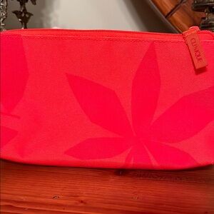 Red Floral Cosmetic Bag with Zipper Closure